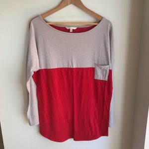Red and grey drop shoulder top